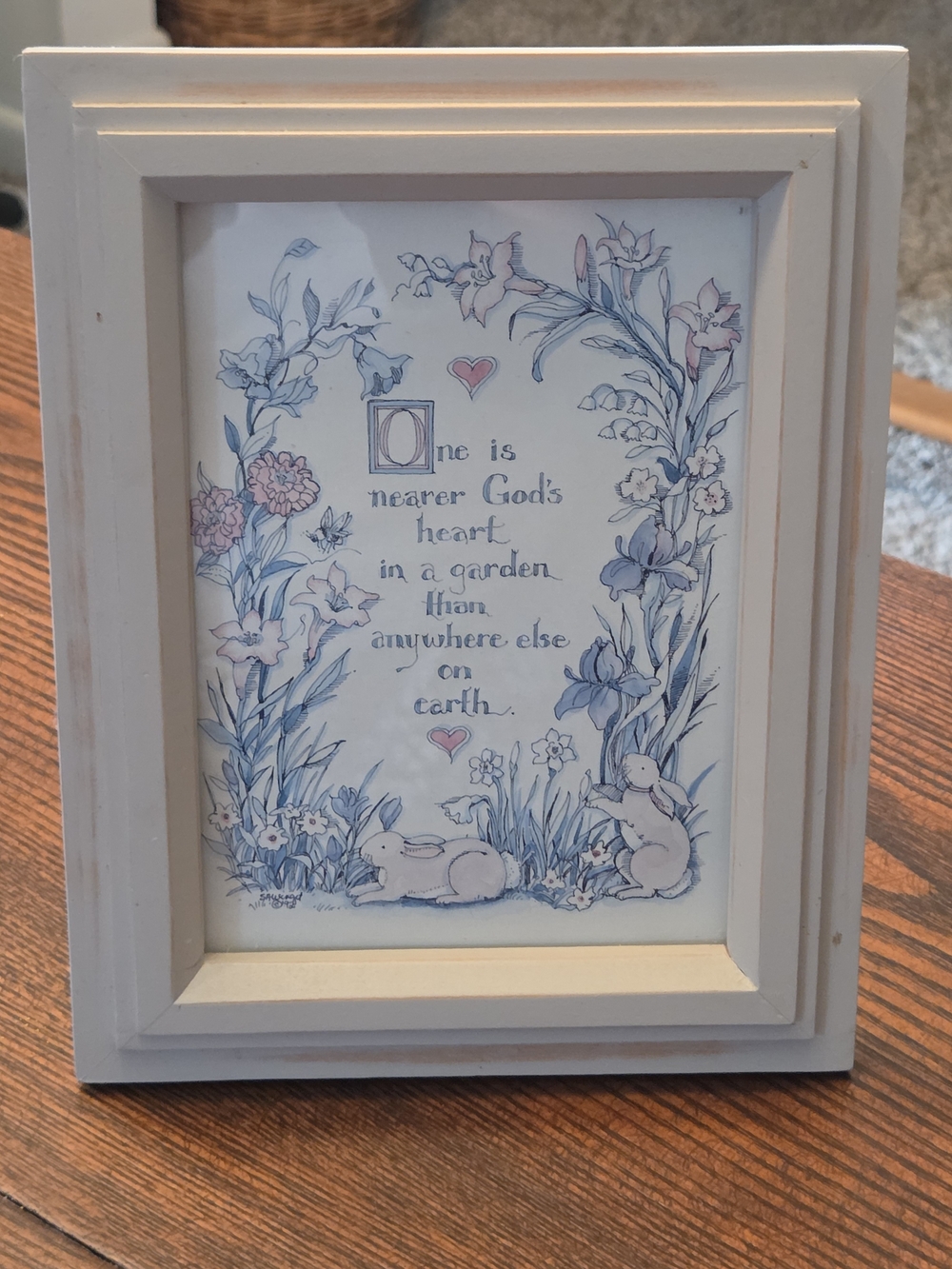 Decorative ❤️Garden Quote in Slightly Distressed Off-white Wooden Frame w/Glass